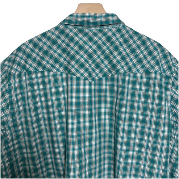 Wrangler Western Pearl Snap Teal Plaid 3XL Short Sleeve Button Down Rodeo Cowboy - Picture 8 of 11